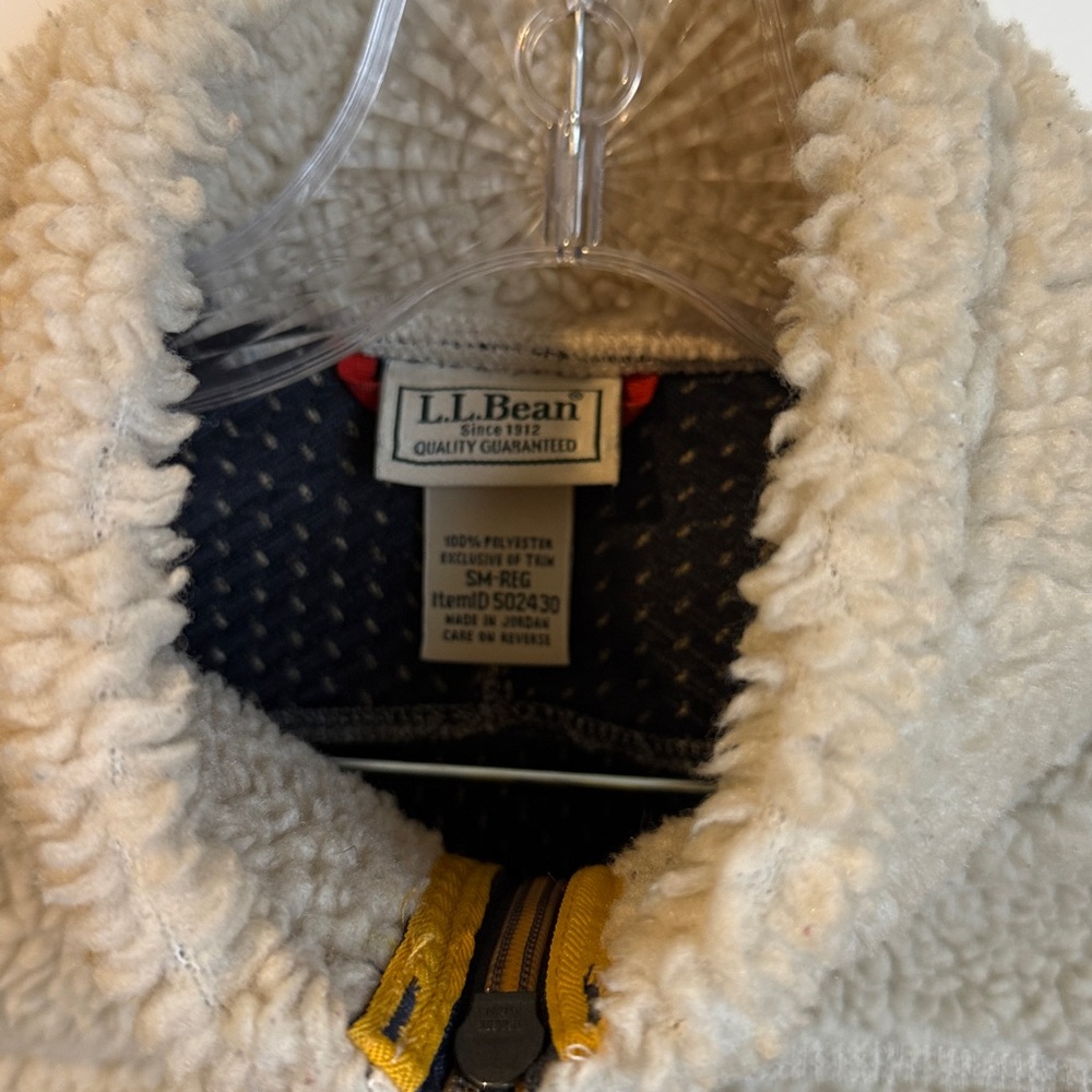 LL Bean Mountain Pile Fleece Vest S M Reg Cream Navy 502430 Full Zip Sherpa - Picture 3 of 3